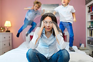 Frustrated mother with childrenÃÂ 